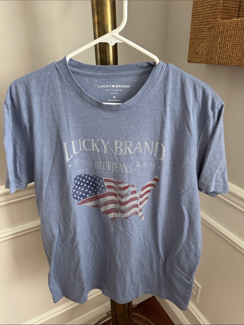 Lucky Brand Light Blue Graphic Short Sleeve Tee with American Flag Map